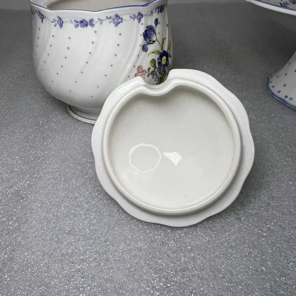 Vtg Nikko Blue Peony Sugar Bowl & Candy Compote Floral Dot Cottagecore Japan
